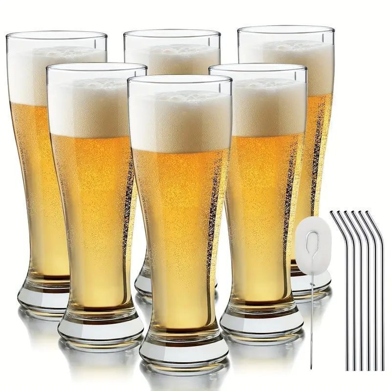 6個エレガントなデザインのビールグラス - パーティーやディナーに最適な15オンス容量のガラス製ビールグラス