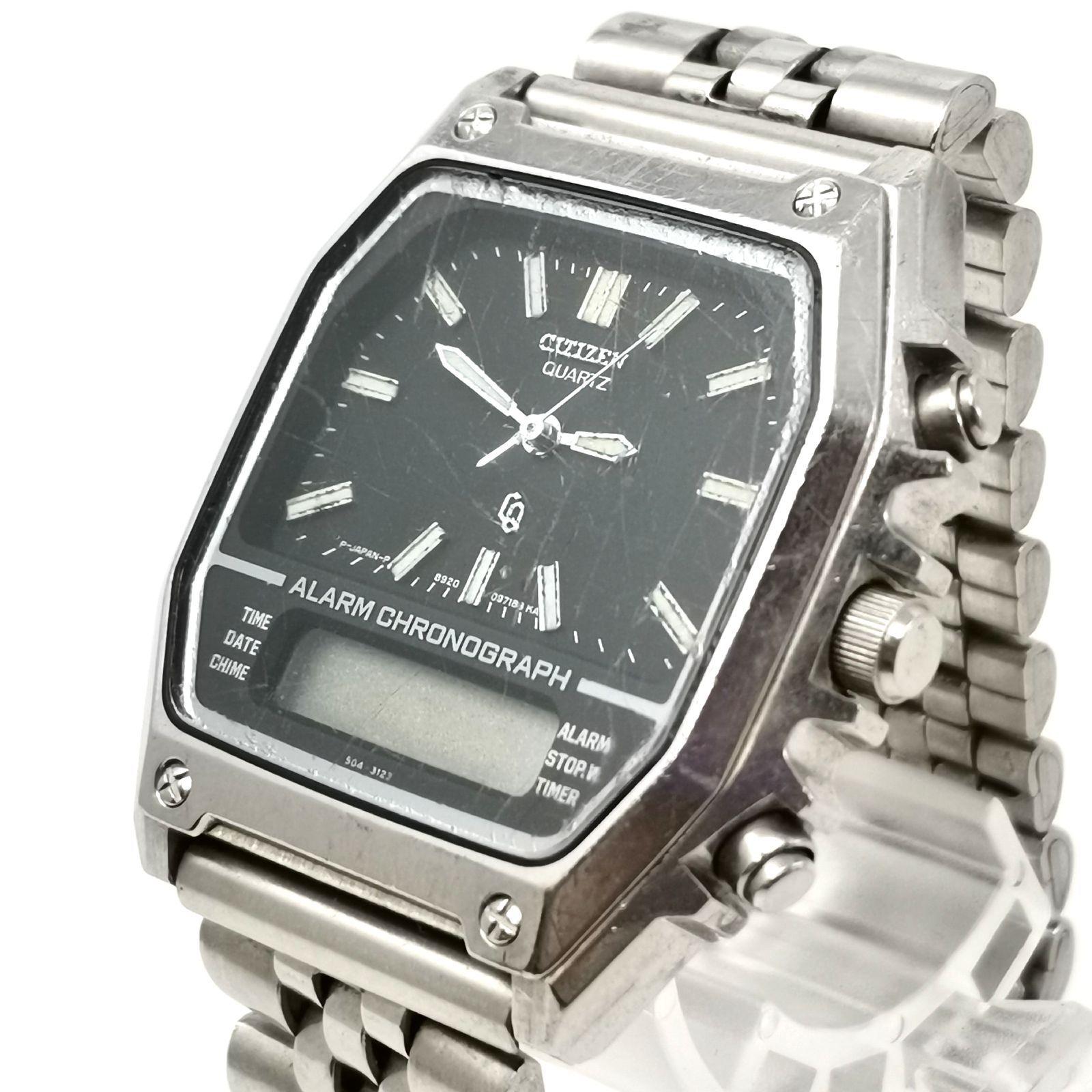 CITIZEN QUARTZ ALARM CHRONOGRAPH シチズン アラームクロノグラフ ビンテージデジアナウォッチ クォーツ 4-082630Y 文 字盤黒 不動品 管理番号KKVHAKO51