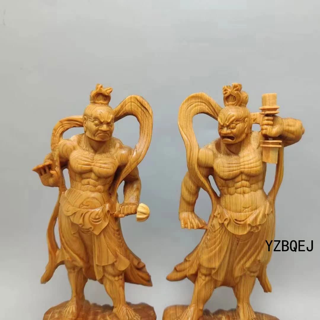 護法善神 仁王像 崖柏木 天然 高さ12cm 二体一対 金剛力士像