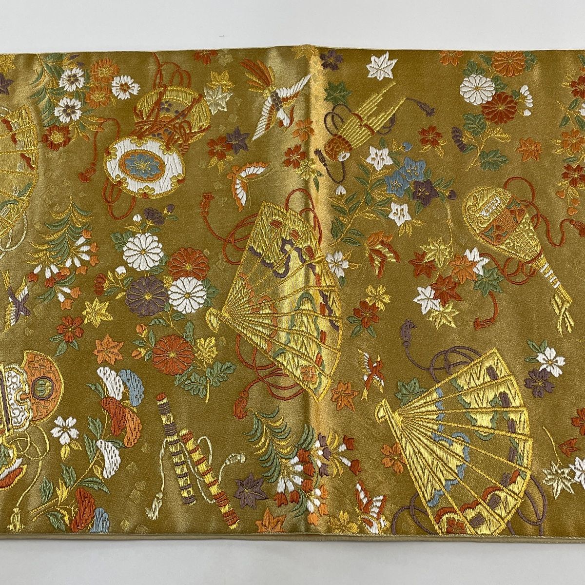 袋帯 秀品 扇 花鳥 金糸 箔 金色 六通 正絹 【中古】 - メルカリ