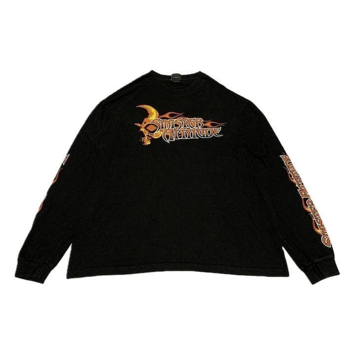 ハーレーダビッドソン 古着 ロンT スカルモーター ファイヤー ブラック XXL