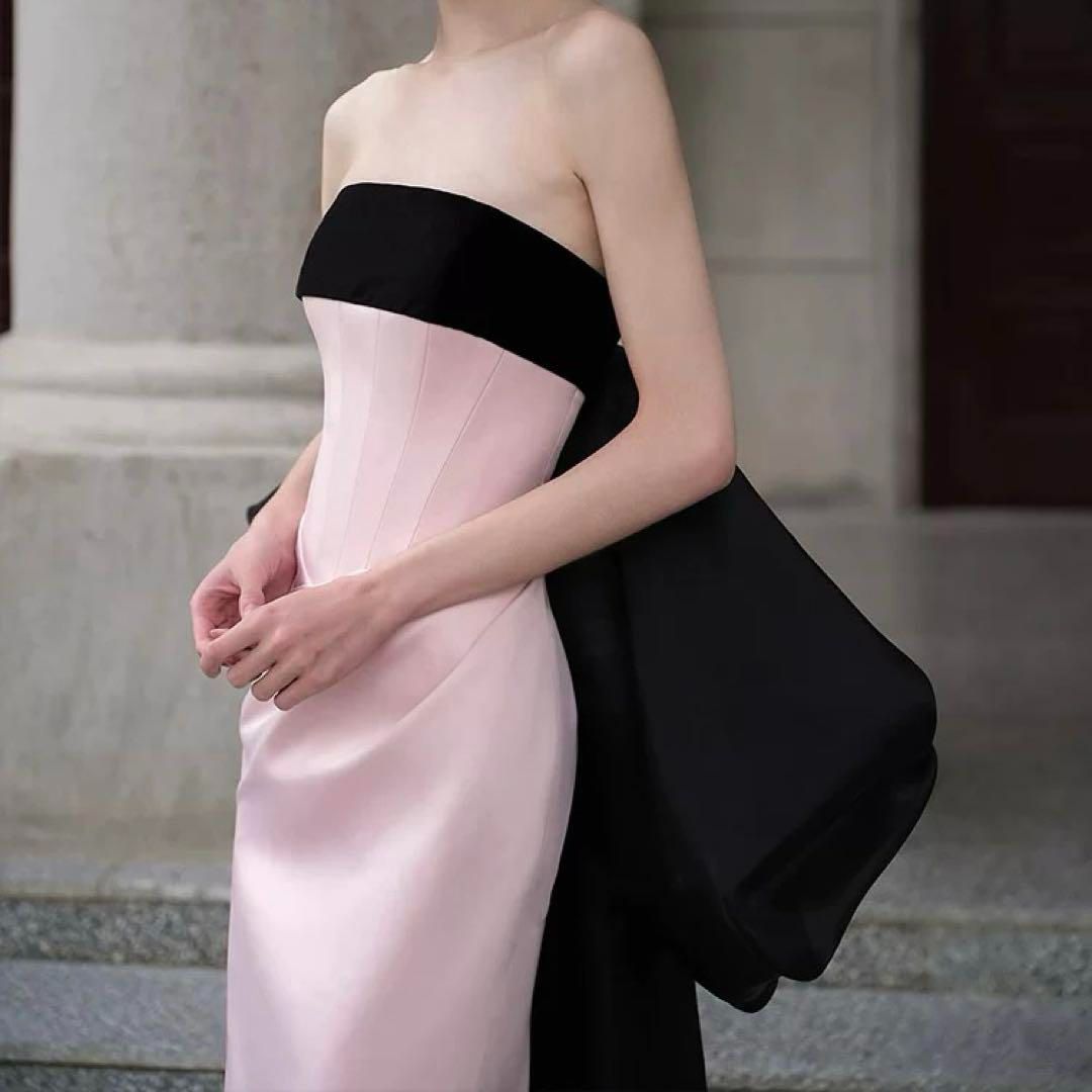 バイカラーがオシャレな大き目リボンのベア イブニングドレス 【公式通販】