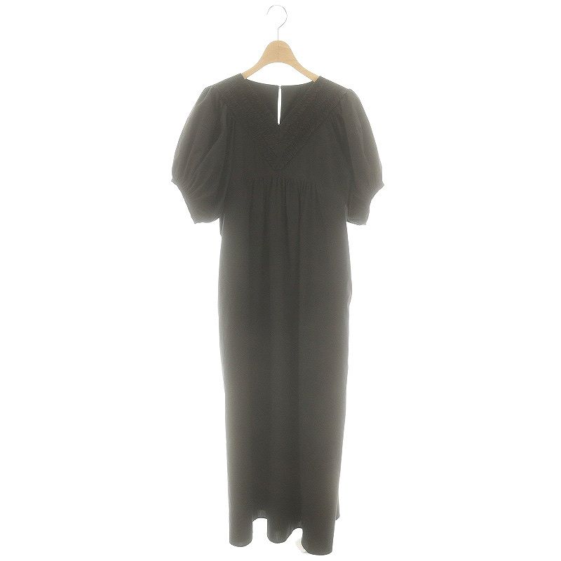 ロージーモンスター Rosy Monster v-neck mini frill puff OP ワンピース ロング 半袖 S ブラック |DF OS