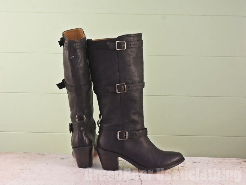 B734 メキシコ製 フライ FRYE レディースブーツ 黒 ブラック 9B 26cm