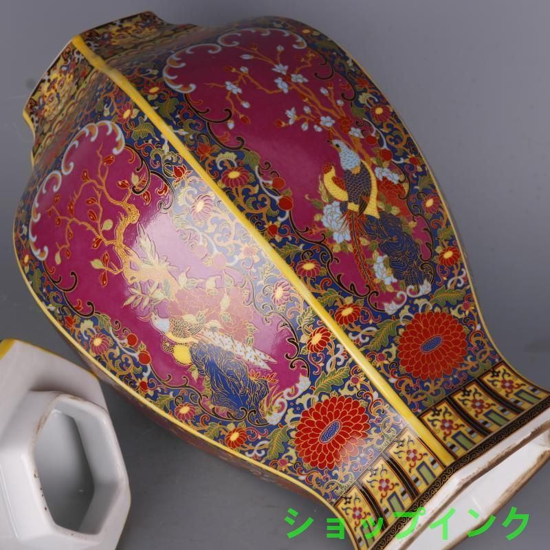 琺瑯彩祥鳳凰花鳥将軍壺 景徳鎮 陶磁器 装飾品 現代工芸品 美術品 置物 琺瑯彩花鳥六方将軍壺 景徳鎮 陶磁器 装飾品 工芸品 美術品 置物