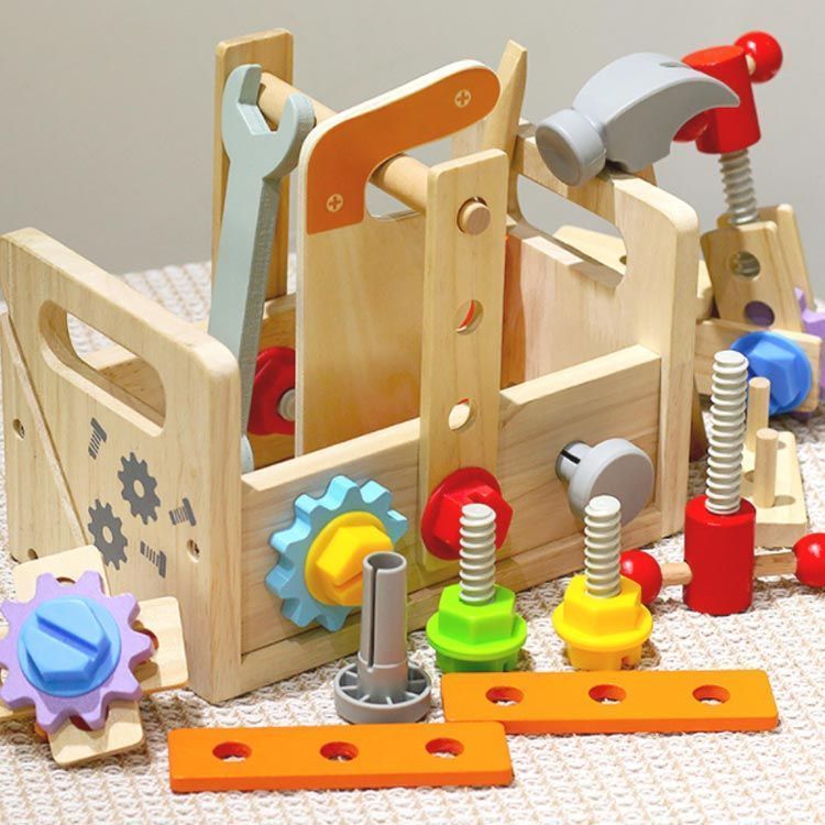大工 おもちゃ 工具セット 大工さんままごとセット 木のおもちゃ 知育玩具 立体積み木 知育おもちゃ 男の子 女の子 大工 工具 ごっこ遊び ツールボックス 形合わせ 指先訓練 五感 3 4 5 6歳#hak