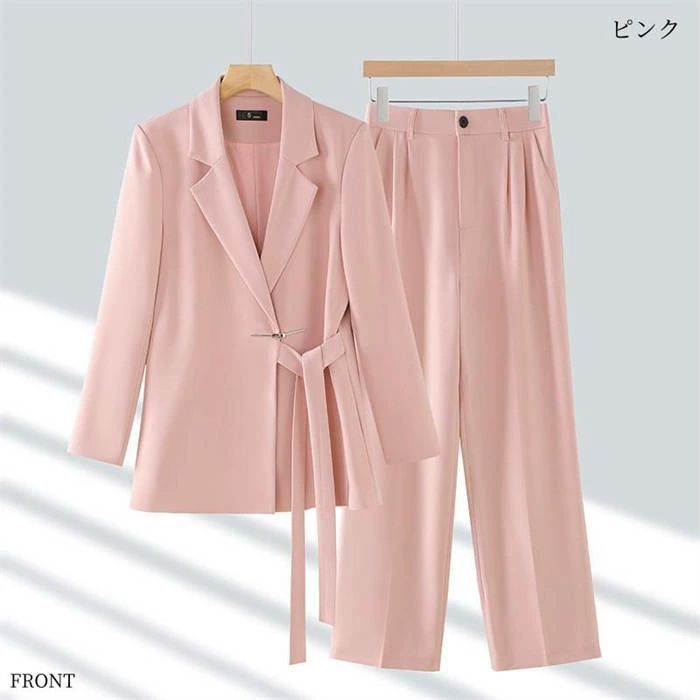 パンツスーツ レディース パンツセット スーツ ロング パンツ 長袖 ブレザー 無地 セットアップ 2点セット 春 秋 デザイン感 コート 大きいサイズ 上品感 zzr02111673c30e