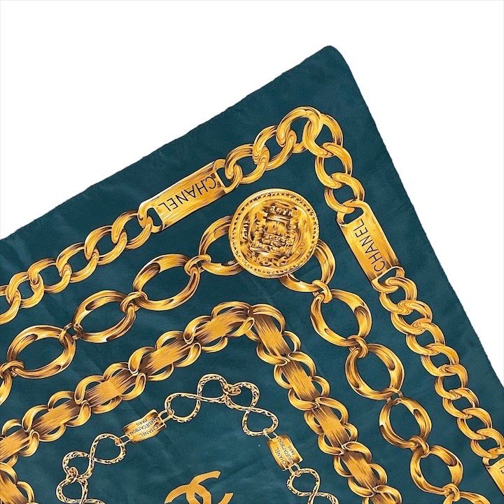 超美品 CHANEL シャネル ココマーク チェーン デザイン シルク