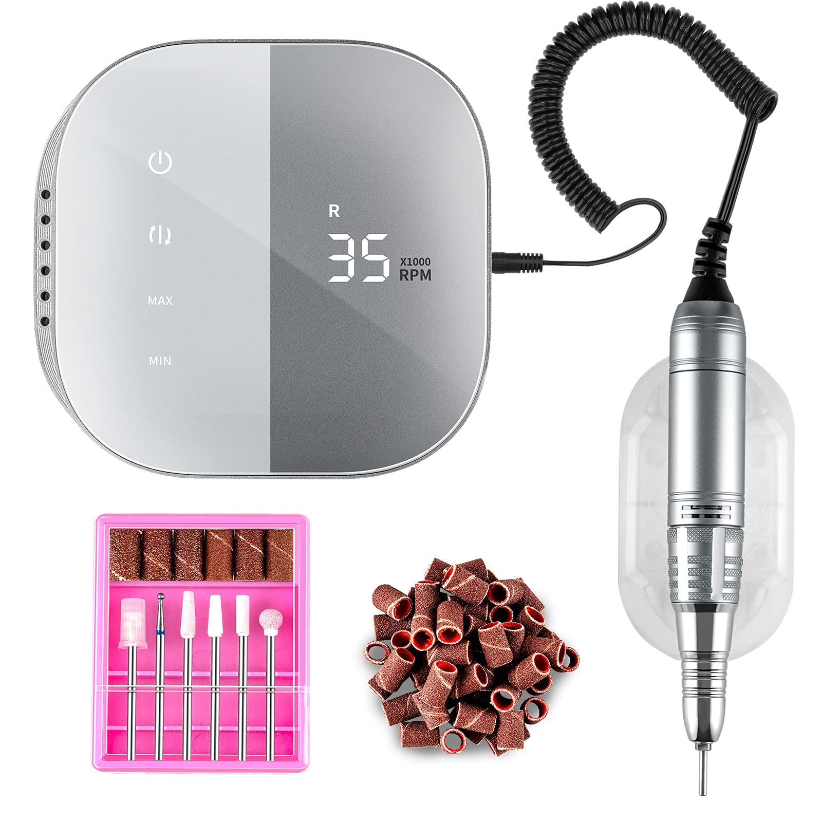 Madenia ネイルマシン ネイルマシーン ネイルマシーン 電動ネイルマシン 電動ネイルマシン プロ 電動ネイルケア タッチパネル搭載 液晶画面 35000RPM高速回転 スピード調節 多種ビット付 サンディングバンド 低振動 低騒音 高散熱 初心者 家