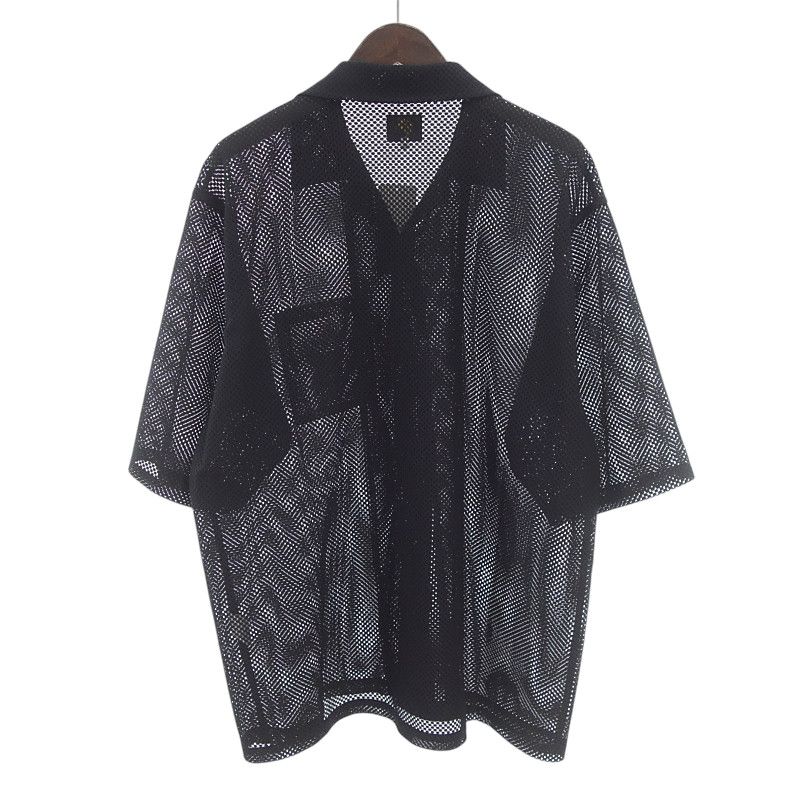 ニードルズ|NEEDLES Breath Cabana Shirt ロゴ 刺繍 メッシュ 半袖 シャツ ブラック サイズ メンズXL