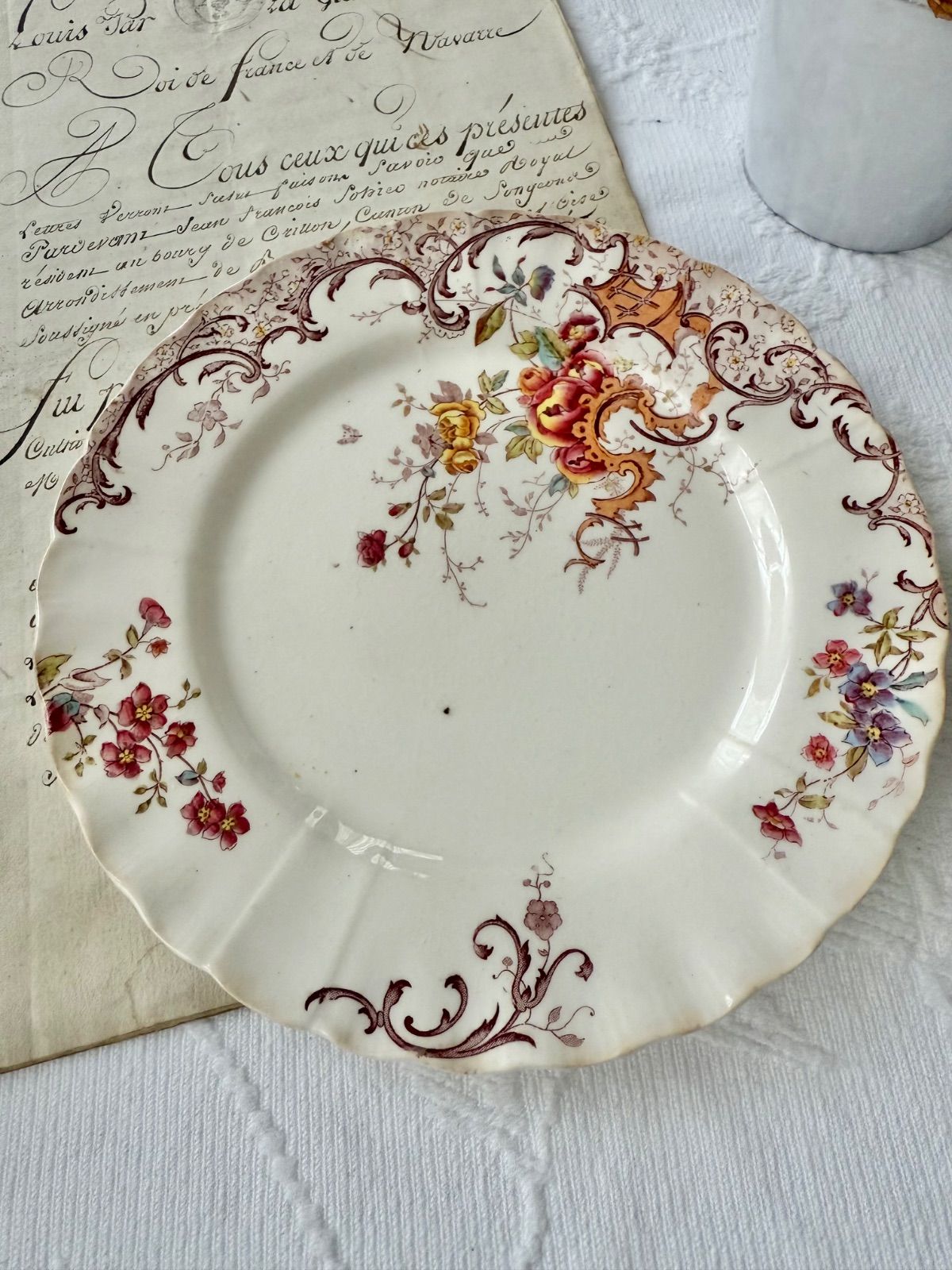 Sarreguemines fleury サルグミンヌ フルーリー デザートプレート フランスアンティーク