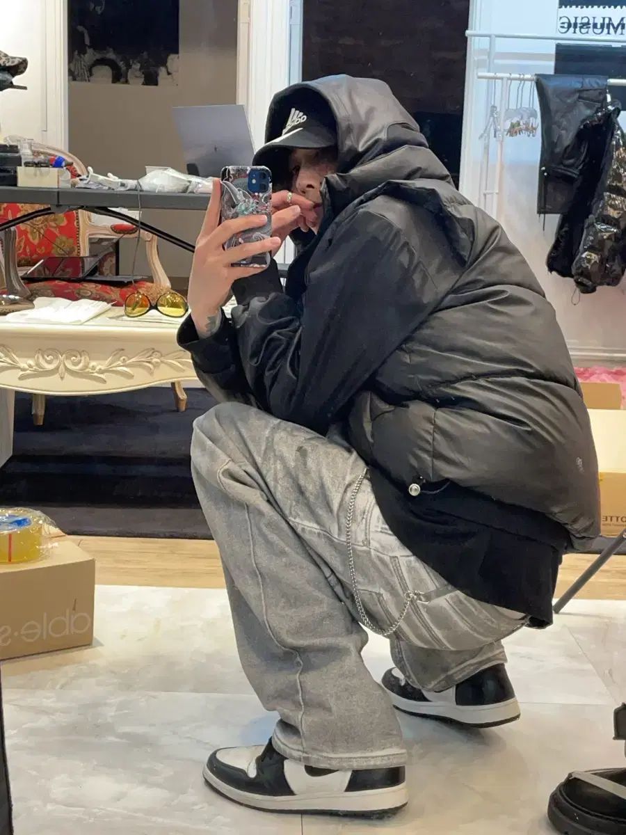 オールブラック ダウンベスト House of Blues ラムレザーダウン