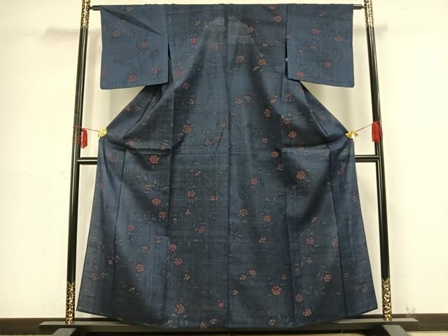 平和屋着物 生紬 単衣 草花文 正絹 AABB2310fy