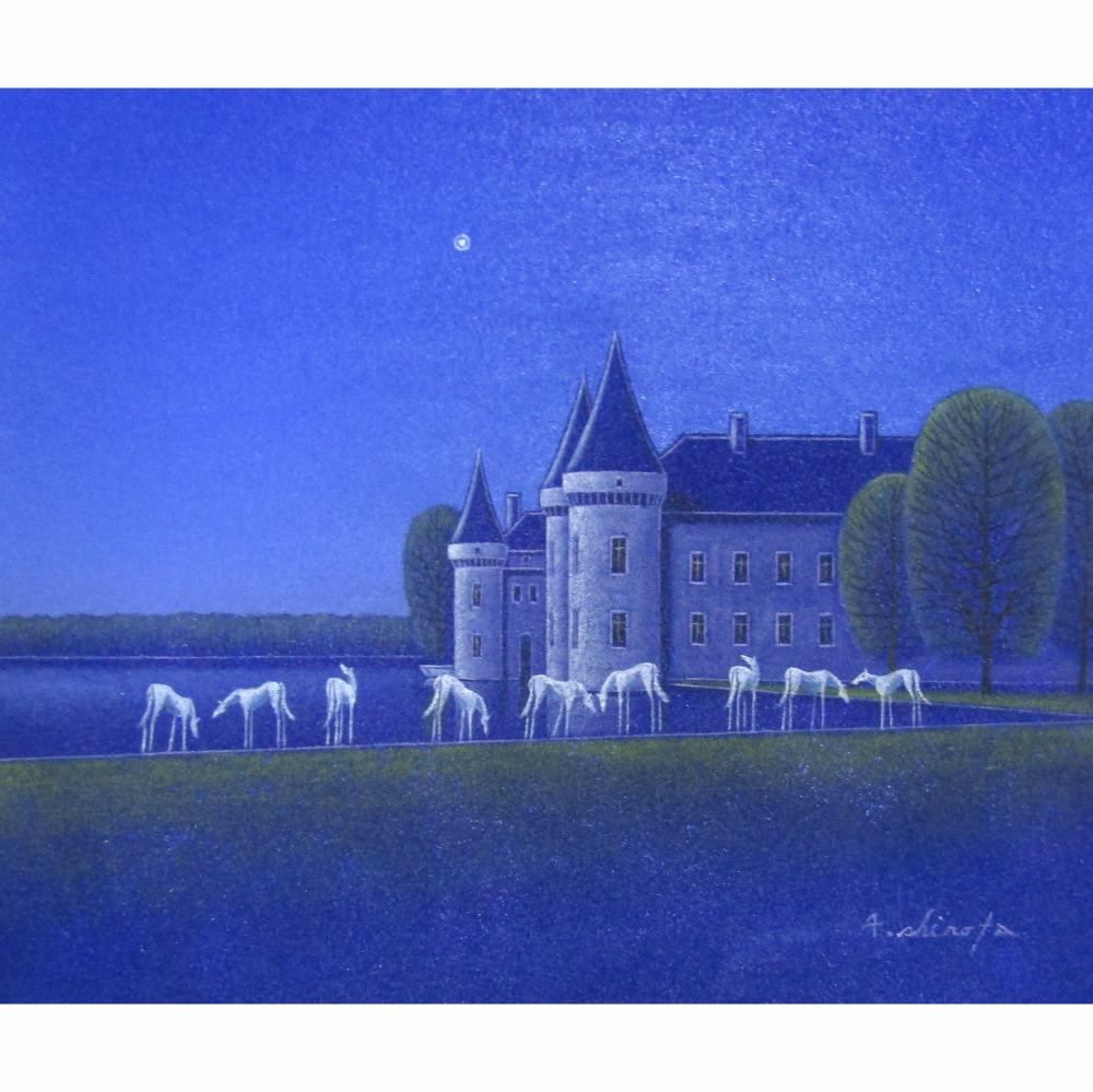 特別値下☆ 白田篤夫『水辺の城（F6号）』油彩画・油絵 風景画 白馬