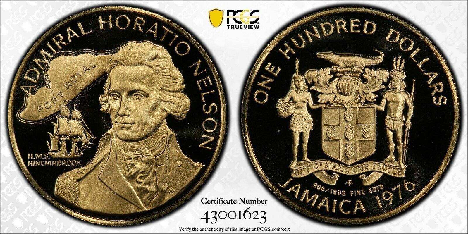 1978 FM Jamaica $100 G Proof Coin PCGS PR70 DCAM ADMIRAL HORATIO NELSON