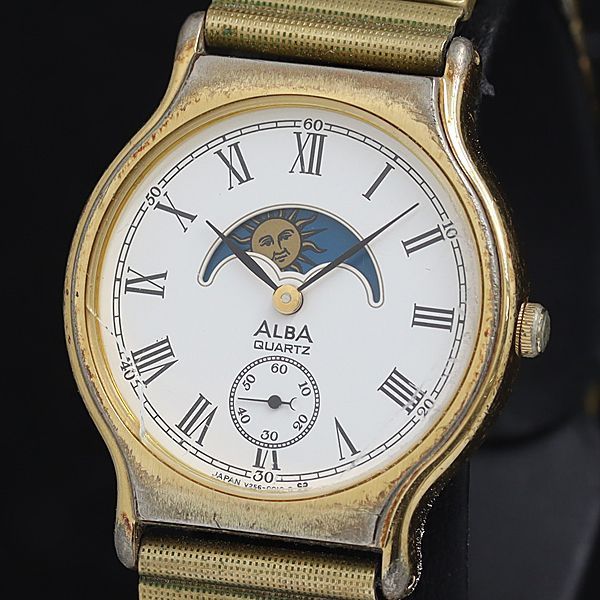 セイコー アルバ V256-0010 ムーンフェイズ QZ 白文字盤 レディース