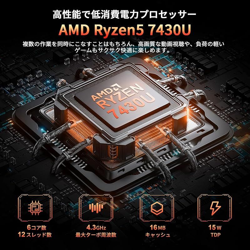 ACEMAGIC ミニpc AMD Ryzen 5 7430U 最大4.3GHz 6C|12T 16GB RAM 512GB SSD最大4TB拡大可 mini pc ryzen Windows11 Pro 4K 60Hz 3画面出力 Type-C|HDMI 1