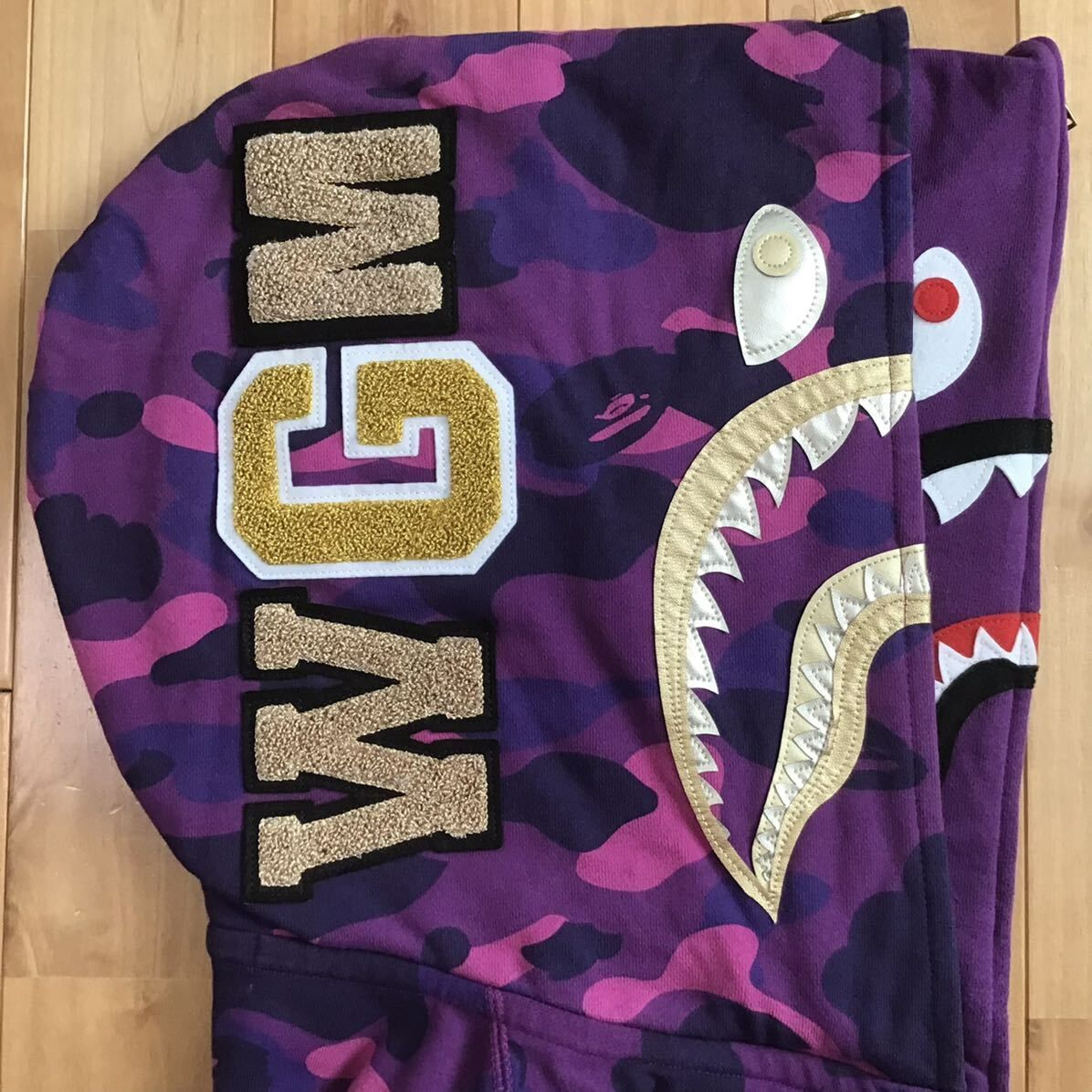 Purple camo ダブル シャーク パーカー Mサイズ Double shark full zip hoodie a bathing ape  BAPE エイプ ベイプ 迷彩 パープルカモ - メルカリ