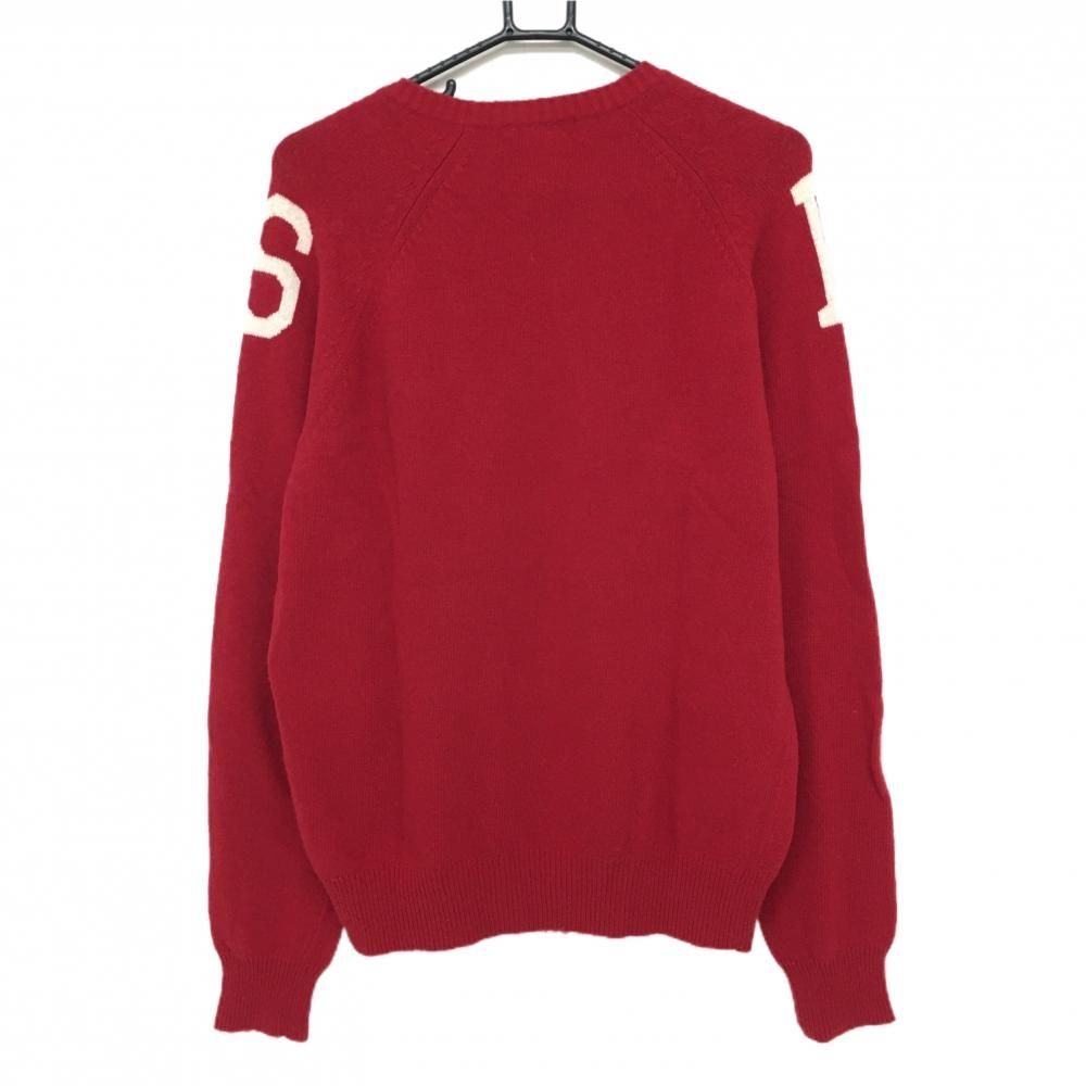 【新品未使用品】ラフアンドスウェル セーターレッド サイズＬ 美品】ラフアンドスウェル セーター レッド×白 ニット ウール100