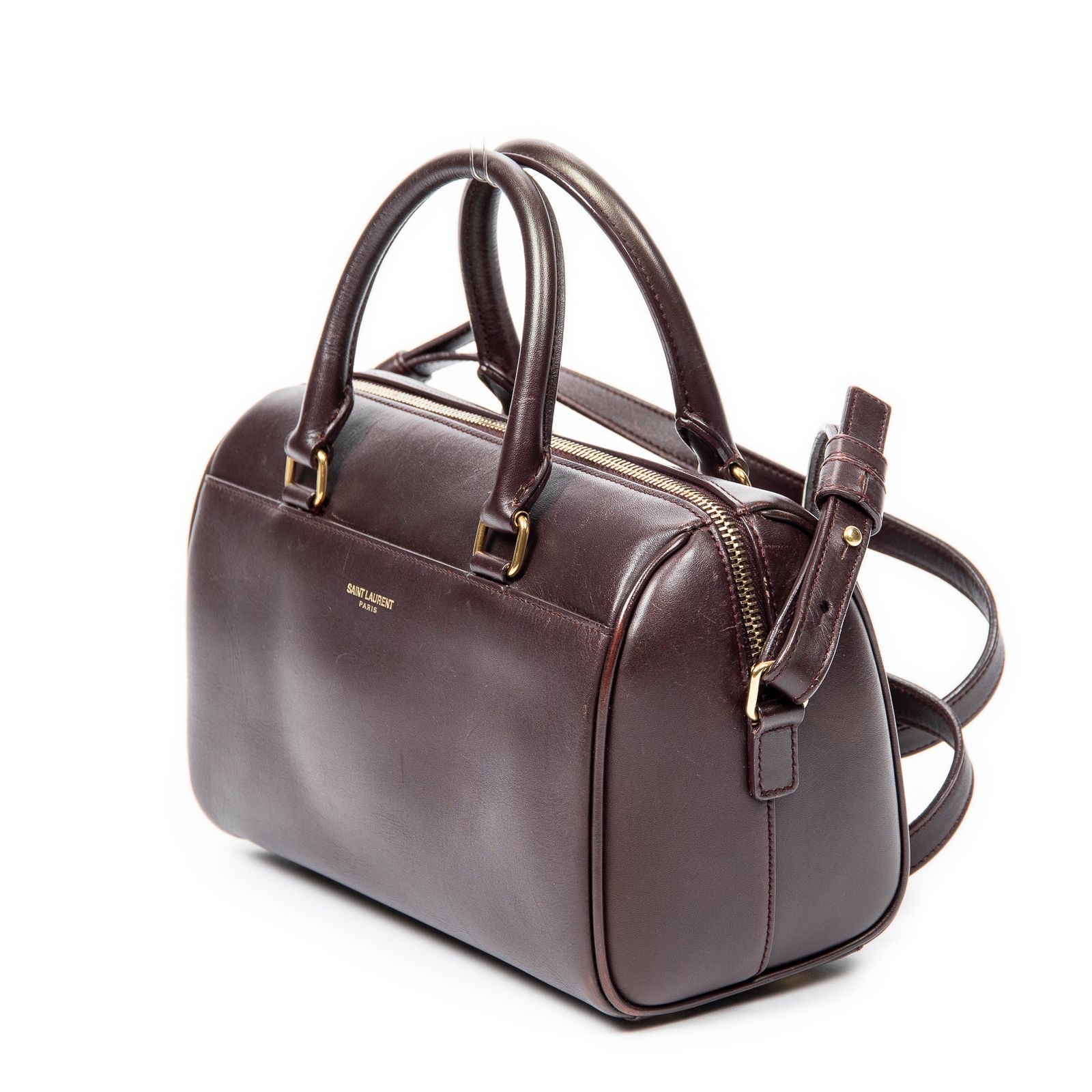 YVES SAINT LAURENT イヴサンローランベビーダッフルバーガンディカーフスキンレザーAB