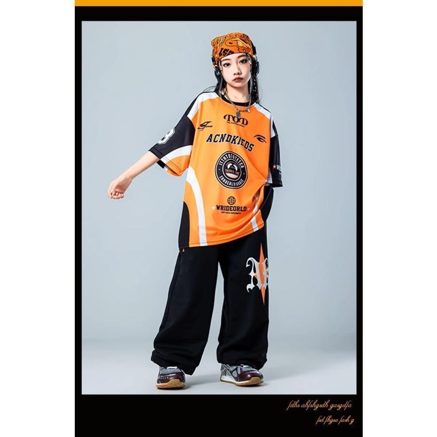ダンス オレンジ衣装 キッズダンス衣装 セットアップ オレンジ