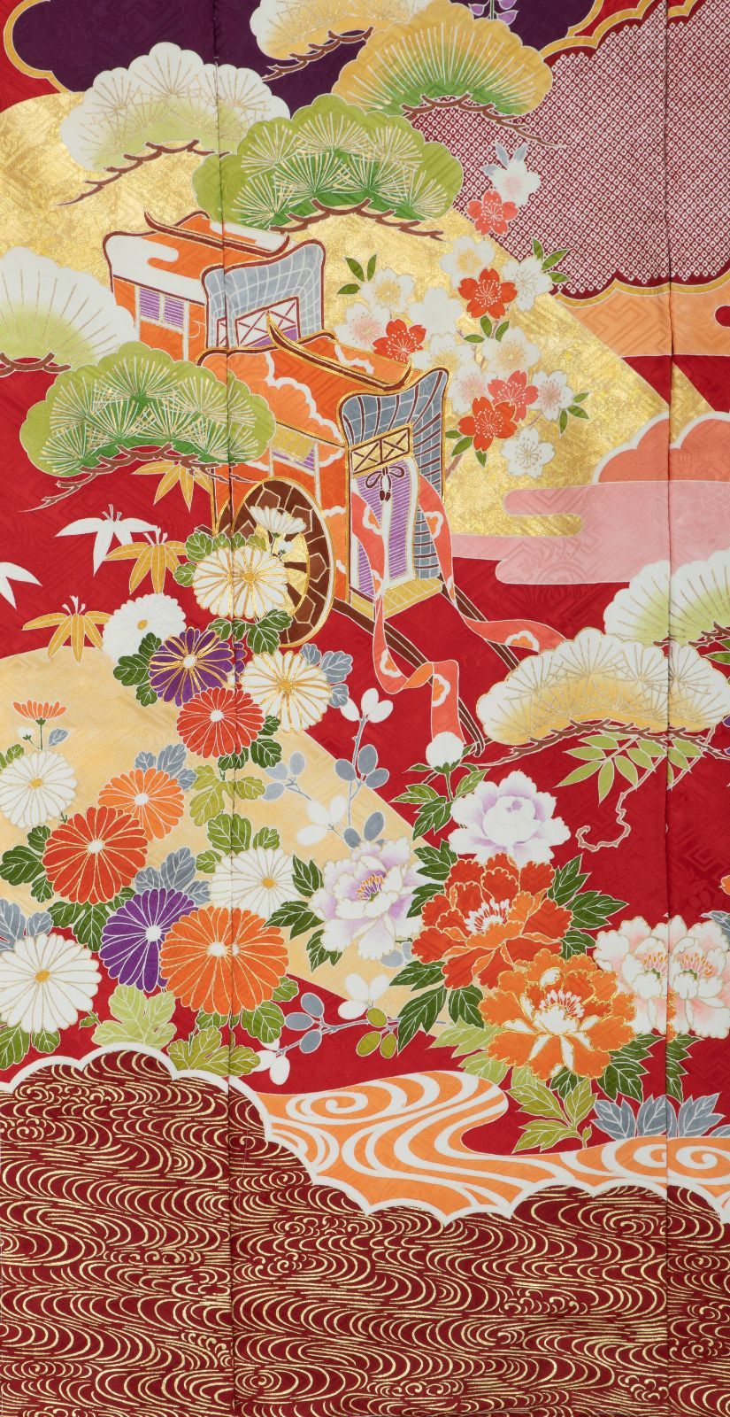 振袖 手描き友禅 身丈162cm 椿文 赤 ピンク 水色 シャンパンゴールド 振袖 手描き 京友禅 京都 本物 赤地 御所車 高級振袖 成人式 最