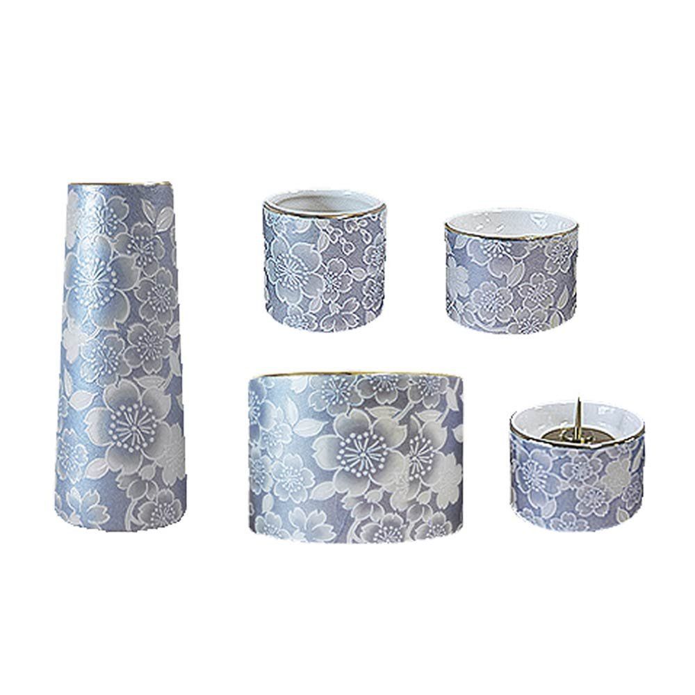 【迅速発送】陶器製 モダン仏具5点セット『ゆい花』 (丸香炉) 藤 (j1271-1-3)