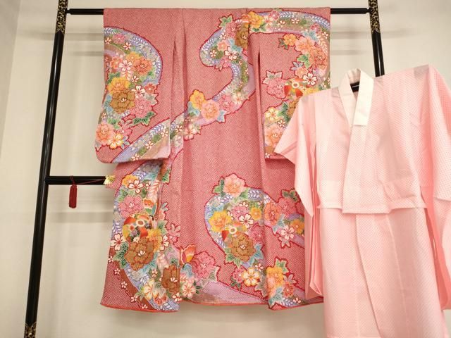 406ag6着物&長襦袢□七五三 七歳 女児 金彩 蝶 毬文□状態良好 kimono-kyoukomati_20040324