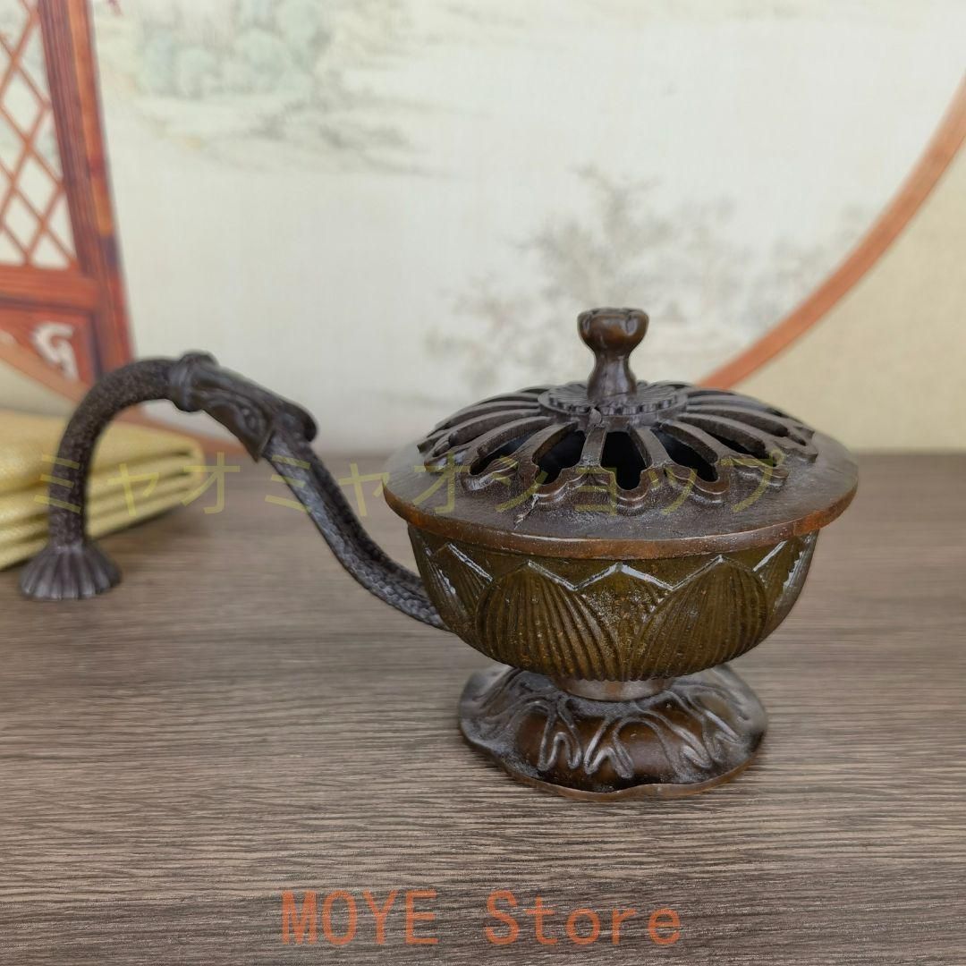 銅 細工 香炉 手持ち蓮華炉 盤香炉 装飾品 置物