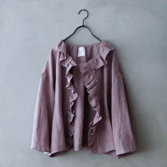 MAGALI | コルトレイクリネン・フリルブラウス (ダスティーパープル) | ブラウス トップス マガリ 再入荷】MAGALI | コルトレイクリネン・フリルブラウス