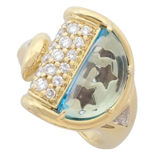 ノーブランドリング・指輪 トパーズ ダイヤモンド リング K18 イエローゴールド YG ゴールド金 ライトブルー水色 40802059952