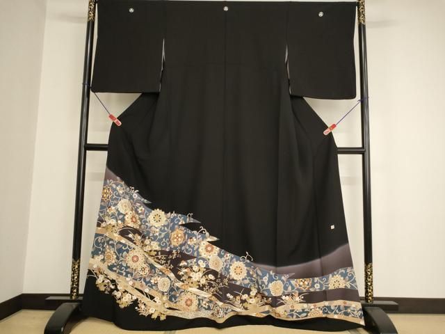 平和屋着物□豪華黒留袖 作家物 草花文 暈し染め 金彩 正絹 逸品