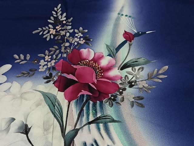 着物リメイク　訪問着　紬地　手描き　草花文　暈し染めから袖なし作務衣 着物リメイク 訪問着 紬地 手描き 草花文 暈し染めから袖なし作