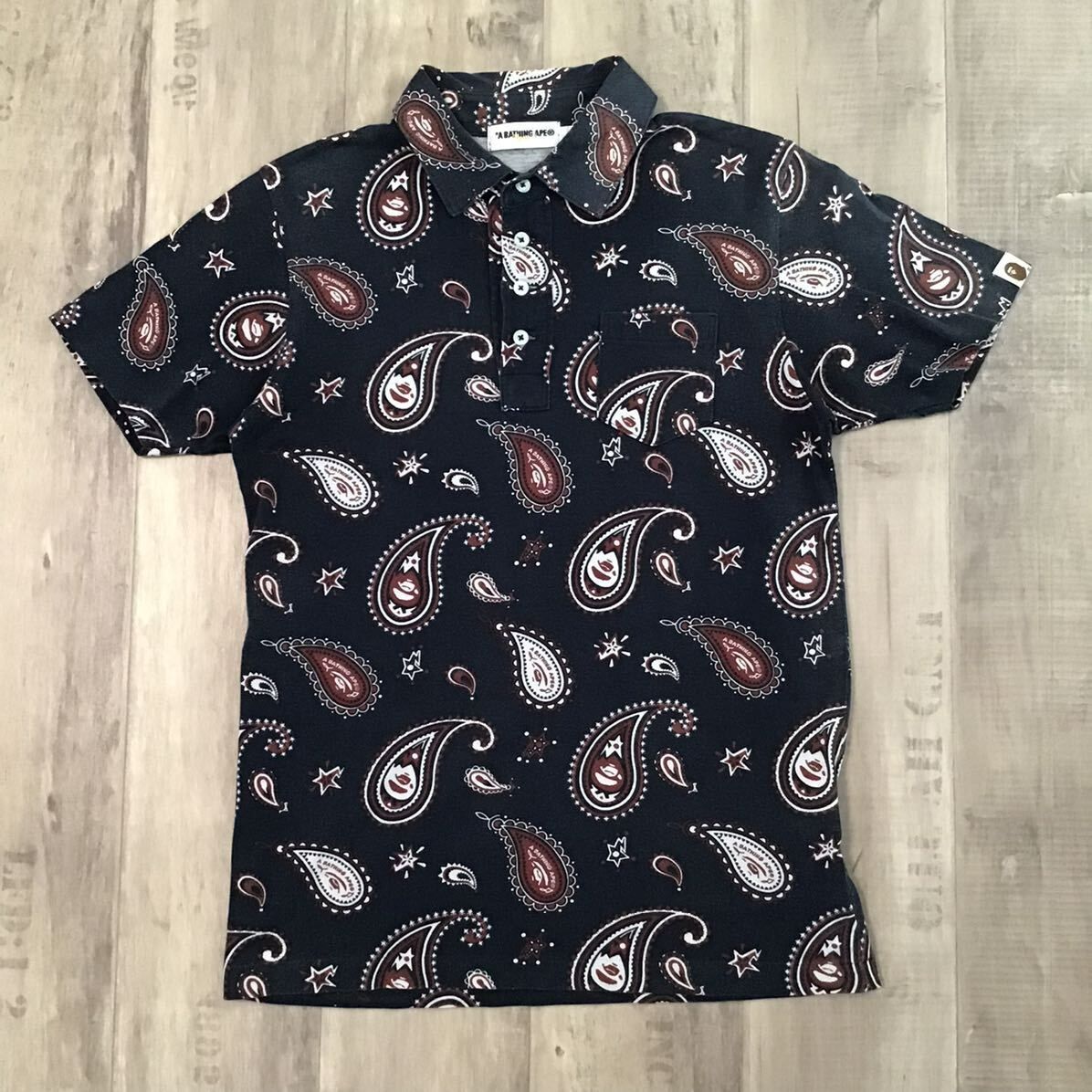 APE FACE ペイズリー柄 ポロシャツ Sサイズ ネイビー a bathing BAPE