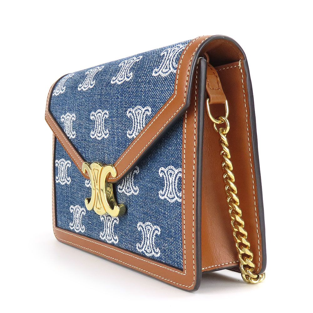 中古】 セリーヌ ショルダーバッグ マーゴ トリオンフ デニム レザー