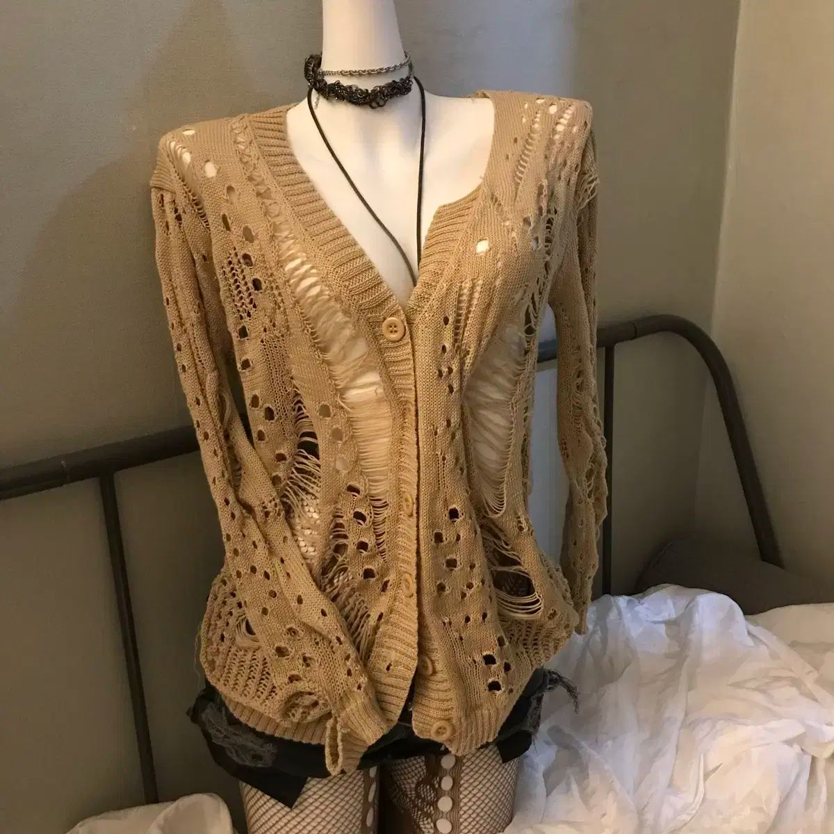 ロック パンク ギャル ダメージ ニット カーディガン