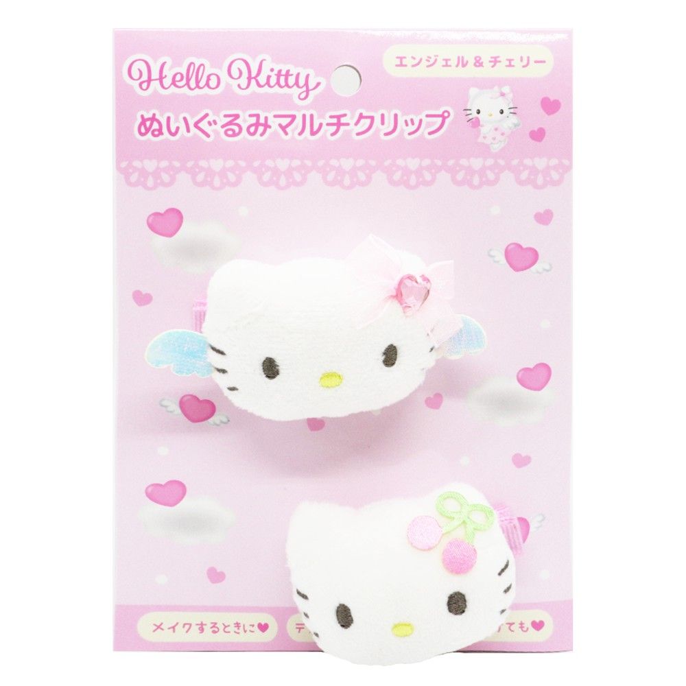 ハローキティ ぬいぐるみ型ミラー　ヘアクリップ　バッグインクリップ　4点セット ハローキティ ミニヘアクリップ4個セット（オーロラ