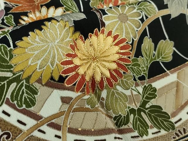 平和屋本店□極上 創業460年・千總 黒留袖 駒刺繍 エ霞