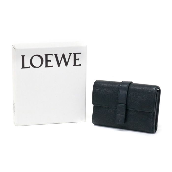 ロエベ LOEWE バーティカル ウォレット スモール ソフトグレインカーフ (レザー) アナグラム C660S86X01 三つ折り財布  ミディアムウォレット コンパクトウォレット レディース メンズ ブラック 中古 maw18012