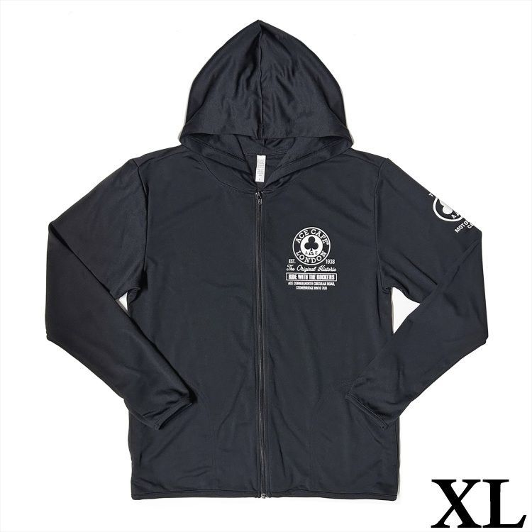 エースカフェロンドン ACE CAFE DRY-フーディ ”ヒストリック サークル” AC001DP ブラック XLサイズ