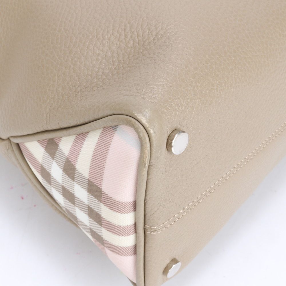 美品 バーバリー チェック レザー ハンドバッグ トート ショルダー  