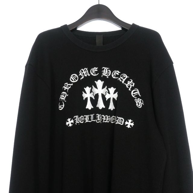 クロムハーツ グレー サーマル レザー クロス ロング スリーブ T