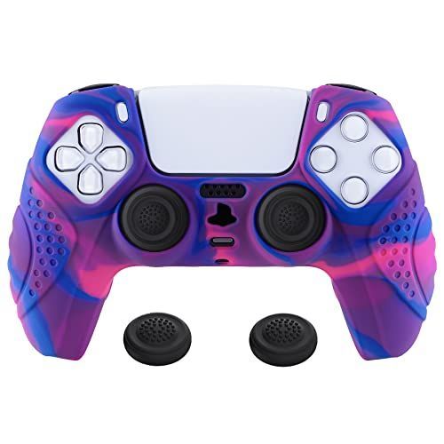 ピンク＆パープル＆ブルー eXtremeRate PlayVitalPS5コントローラーに適用するカバー人間工学に基づいたソフト滑り止めコントローラーシリコンケースカバー、PS5コントローラーに適用するブラッ