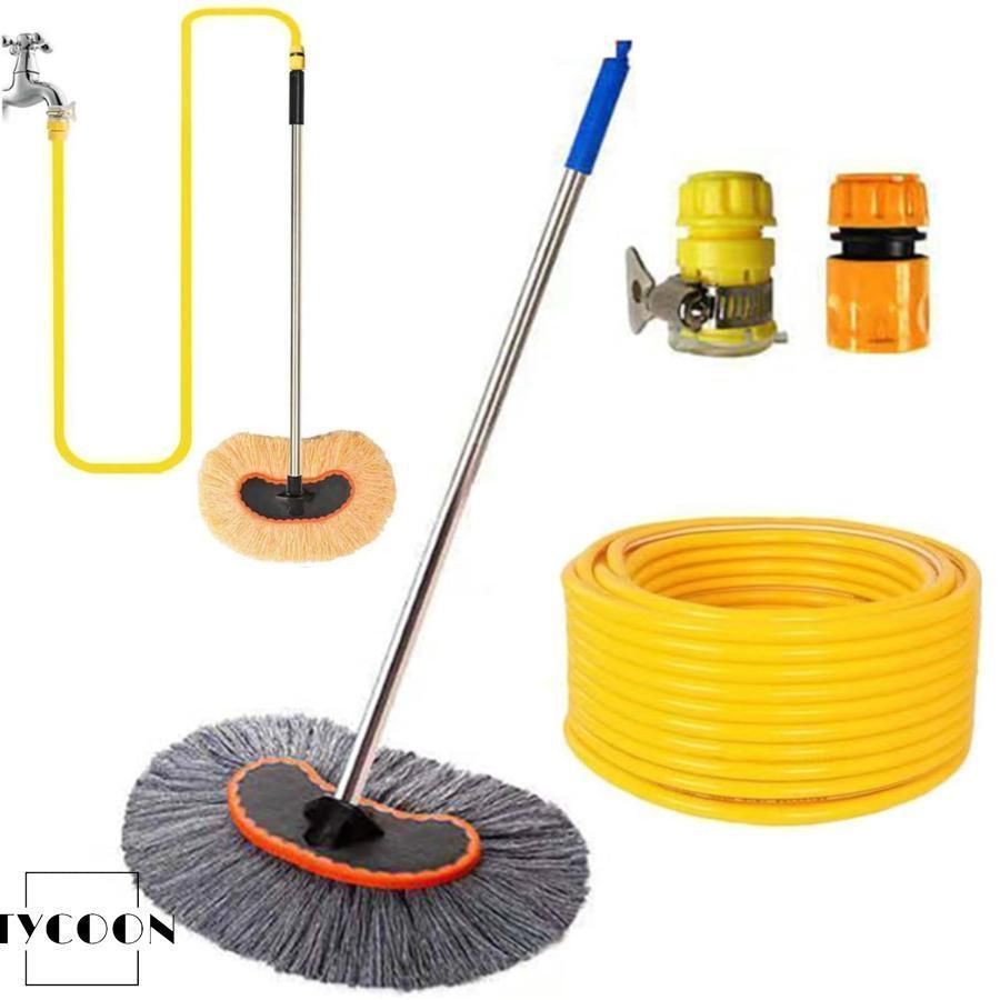 洗車モップ 洗車モップセット マイクロファイバー ハンディ 通水 ロング トラック 長いハンドル付きホース付き 強力吸水 乾湿両用 ふわふ