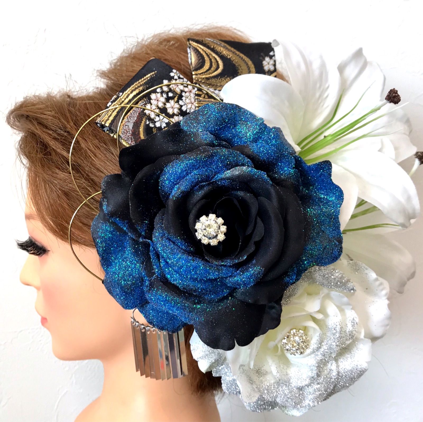 ブルー 和装髪飾り 振袖髪飾り 色打掛髪飾り 結婚式髪飾り 着物髪飾り