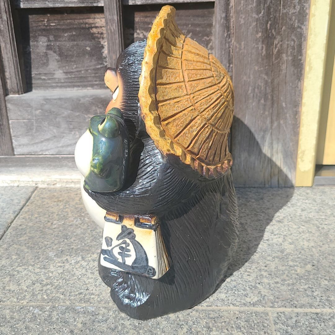 チョーチョー縁起物❗信楽焼蛙持ち狸 高さ31cm 狸 信楽焼