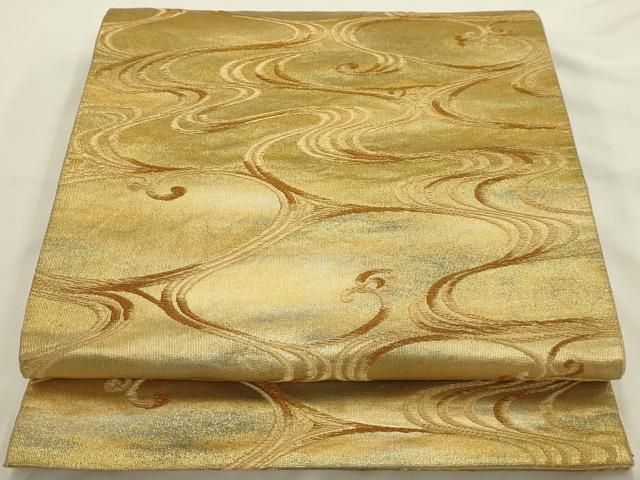 平和屋着物◎六通柄袋帯 観世水 金糸 正絹 逸品 AAAU5143sx