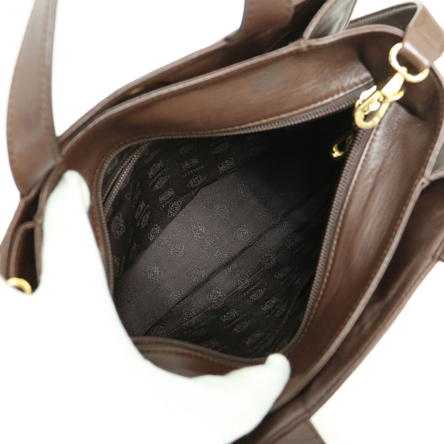 059 LOEWE ブラウンレザー ハンドバッグ タッセル付き f15645-1.jpg