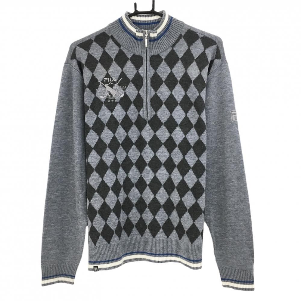 フィラゴルフ ハイネックセーター グレー×ダークグレー ダイヤ柄