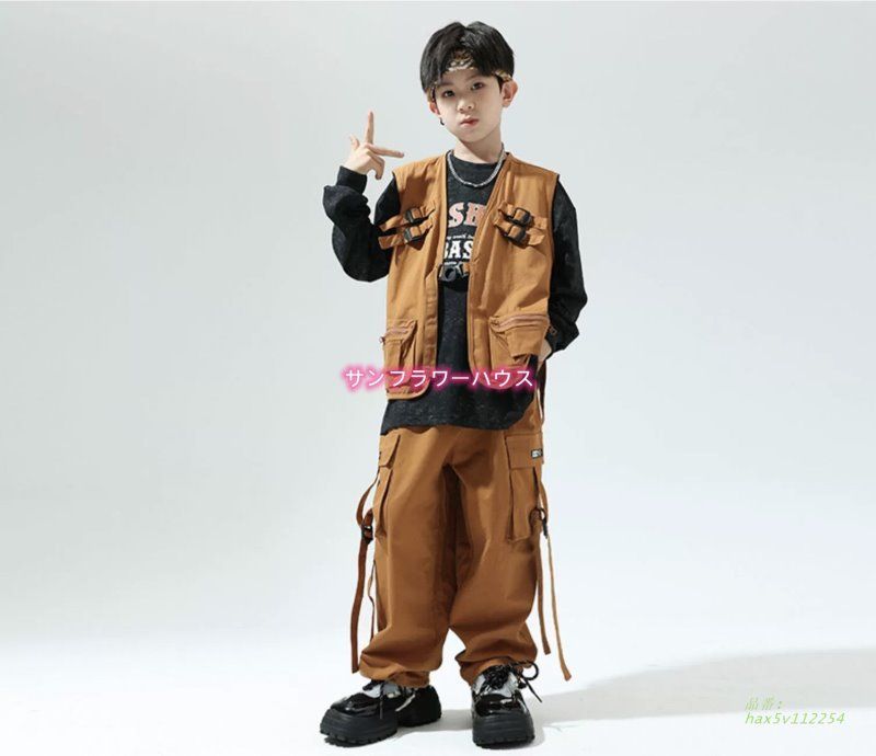キッズダンス衣装 セットアップ ベスト パンツ Tシャツ ヒップホップ 男の子 長ズボン ストリート ダンス 子供 ダンスウェア レッスン ジャッズ 女の子 hax5v112254 LLC-HASEGAWATOSO_COM